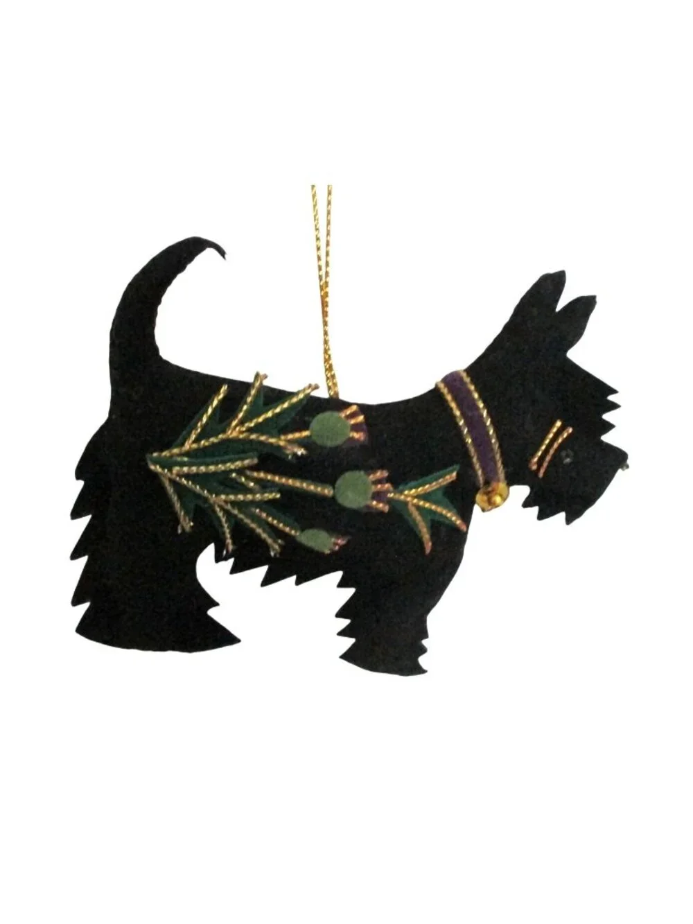 Scottie Scottish Terrier Dog Christmas Ornament With Embroidered Thistle